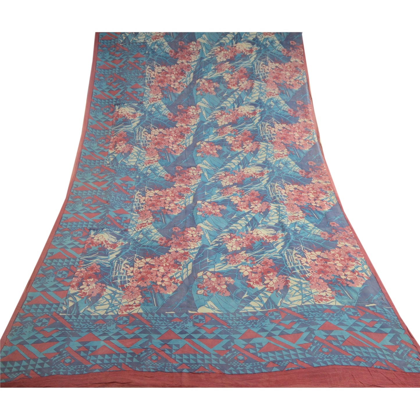 Sanskriti Vintage Pure Georgette Silk Sarees Blue Printed Sari 5yd Craft Sustainable Fabric