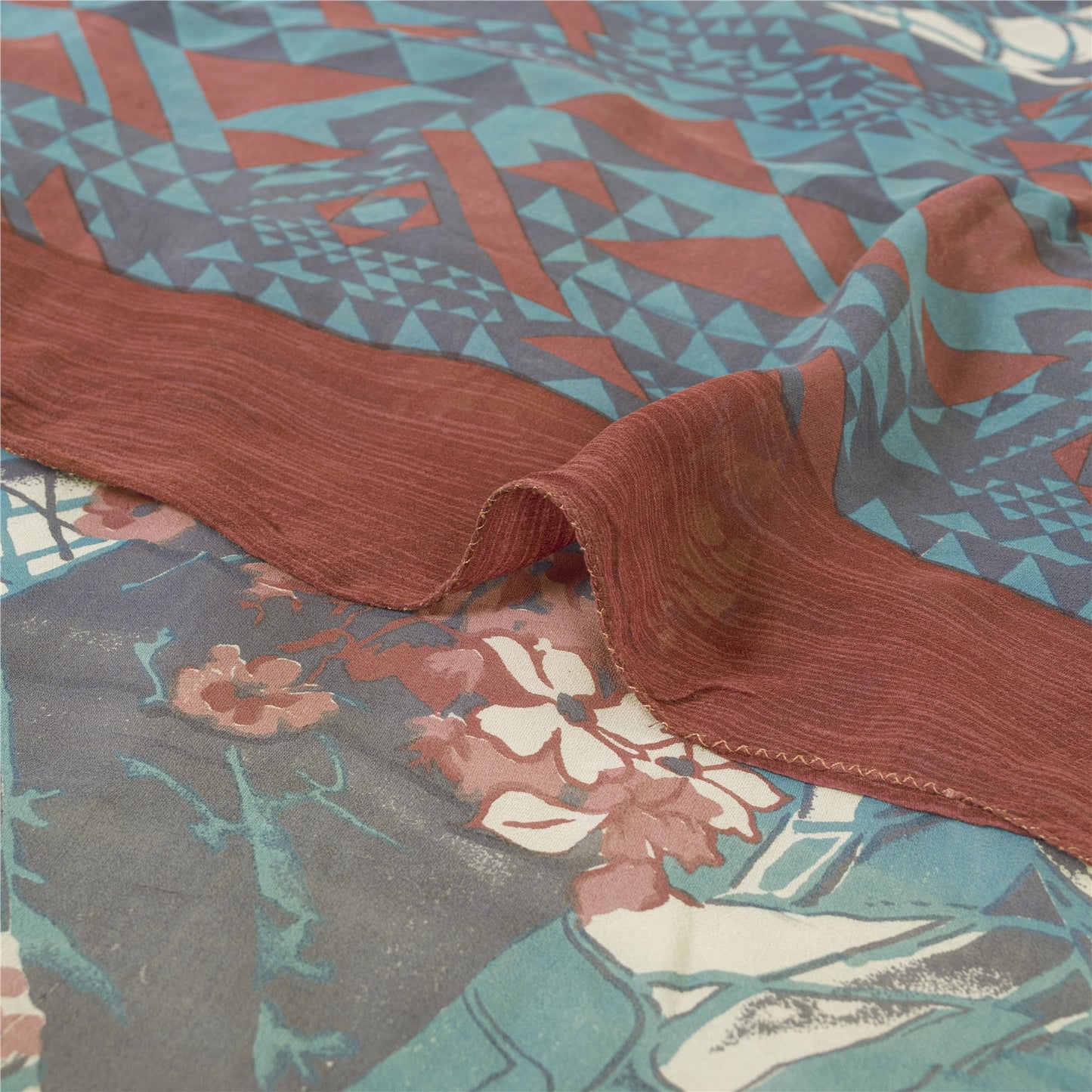 Sanskriti Vintage Pure Georgette Silk Sarees Blue Printed Sari 5yd Craft Sustainable Fabric