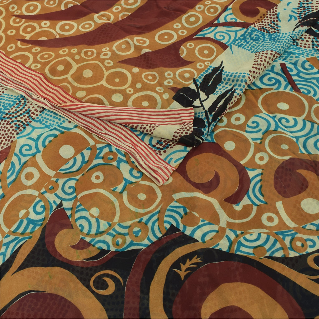 Sanskriti Vintage Multi Pure Georgette Silk Sarees Printed Sari 5yd Craft Fabric