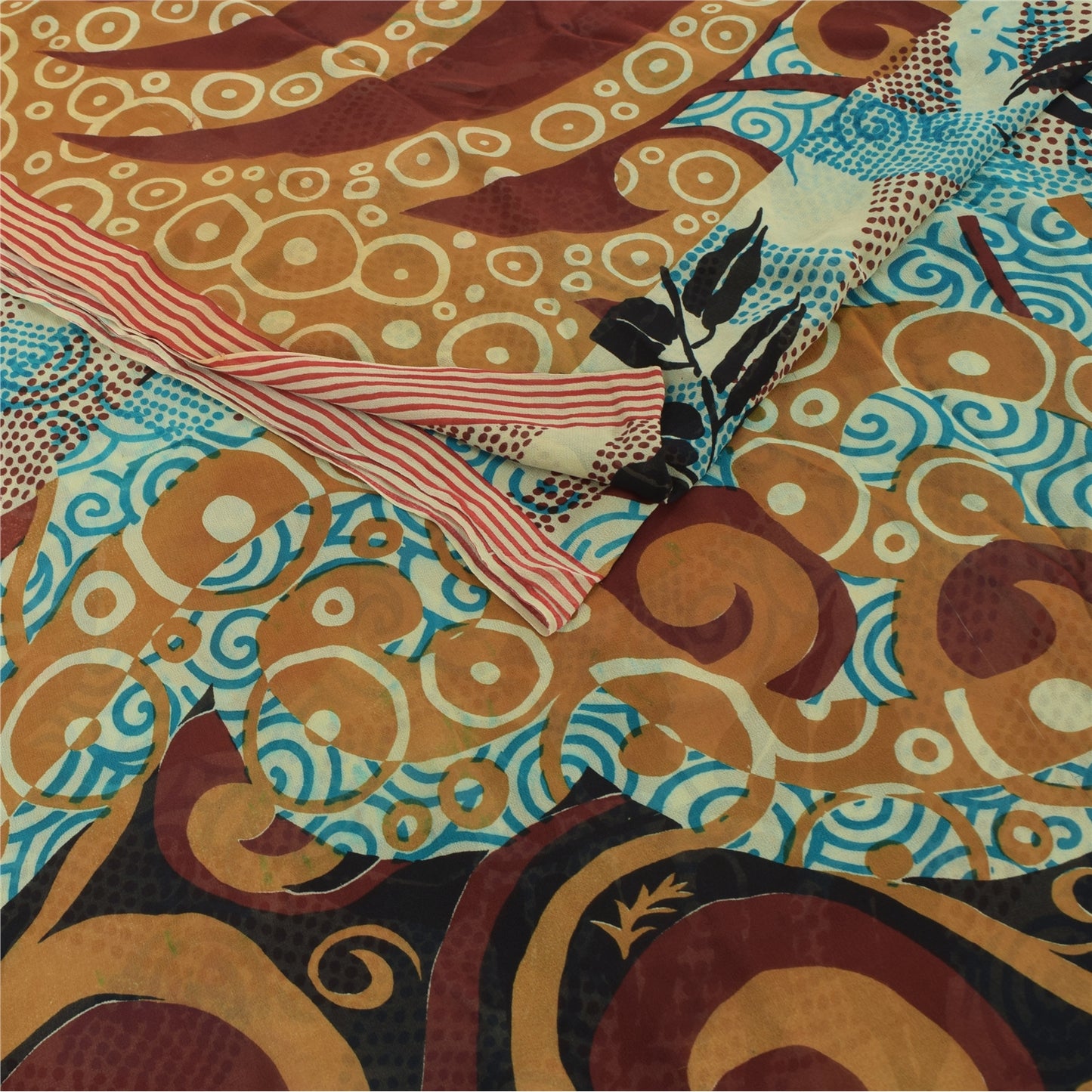 Sanskriti Vintage Multi Pure Georgette Silk Sarees Printed Sari 5yd Craft Fabric