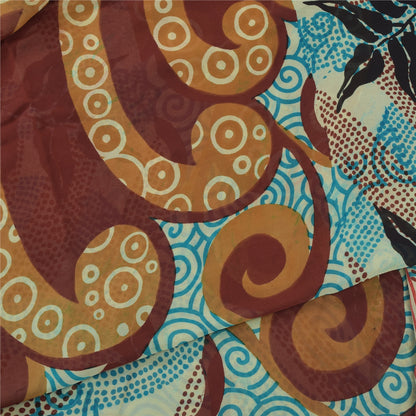 Sanskriti Vintage Multi Pure Georgette Silk Sarees Printed Sari 5yd Craft Fabric