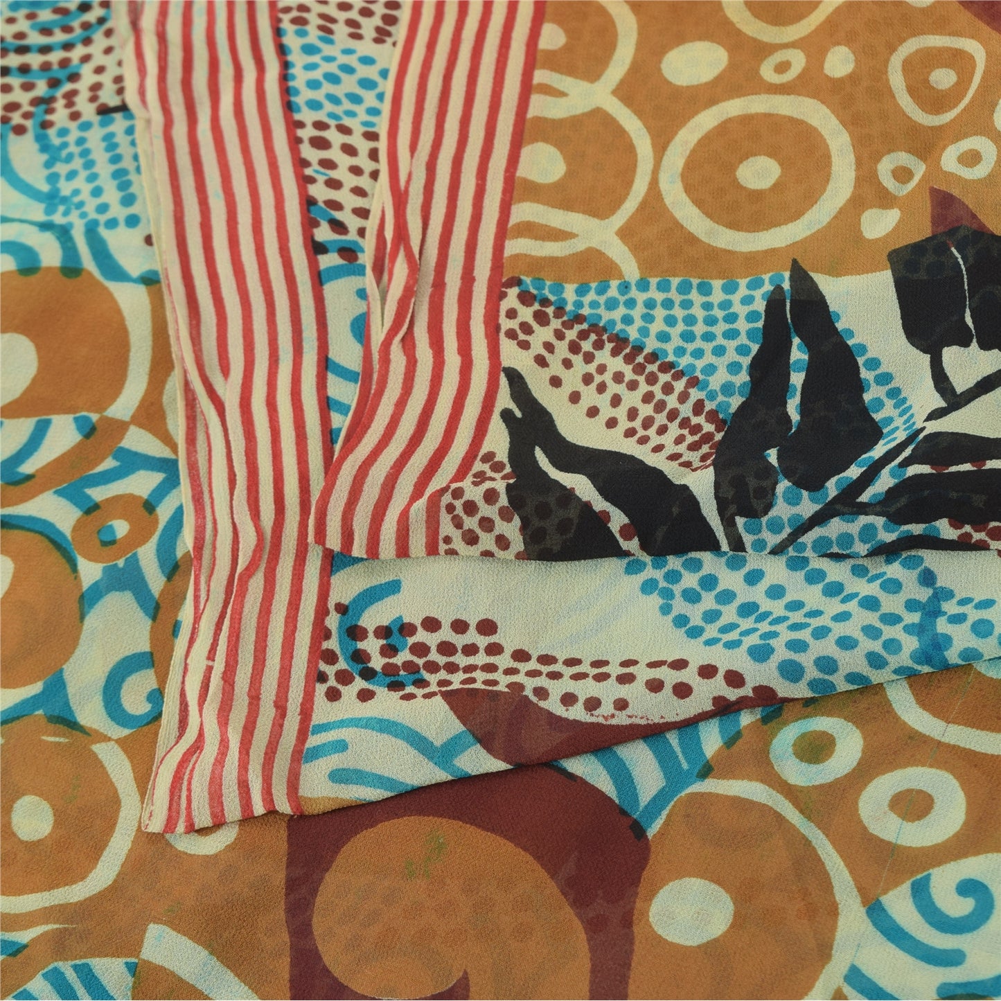 Sanskriti Vintage Multi Pure Georgette Silk Sarees Printed Sari 5yd Craft Fabric