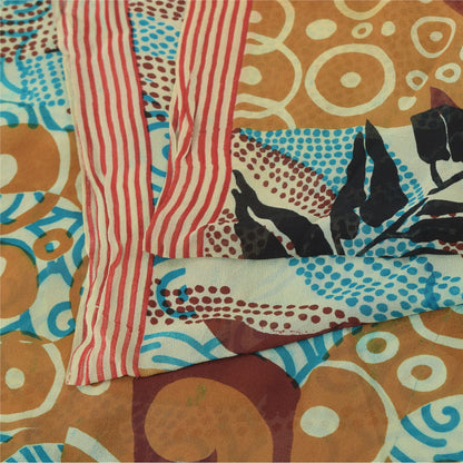 Sanskriti Vintage Multi Pure Georgette Silk Sarees Printed Sari 5yd Craft Fabric