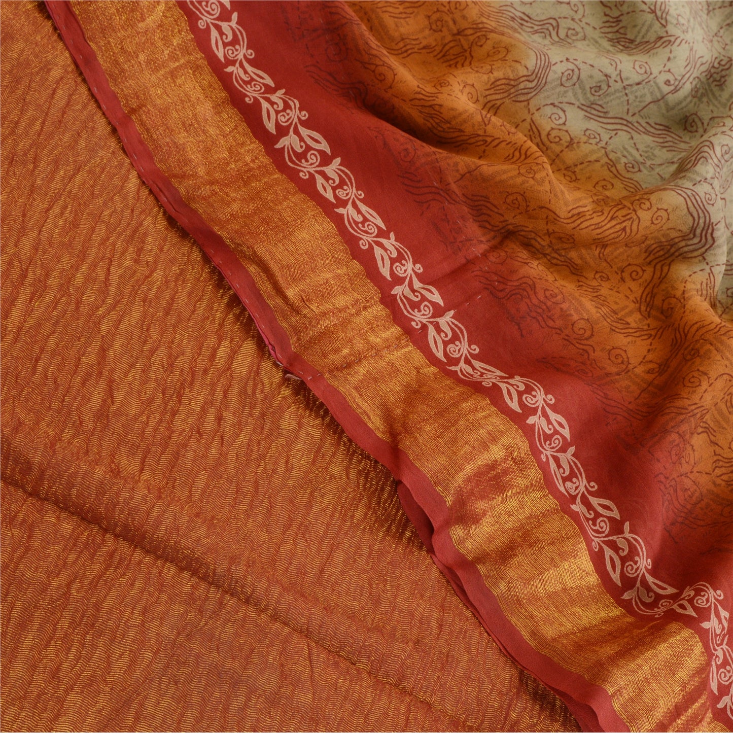 Sanskriti Vintage Olive Green Pure Georgette Silk Sarees Print Sari Craft Sustainable Fabric