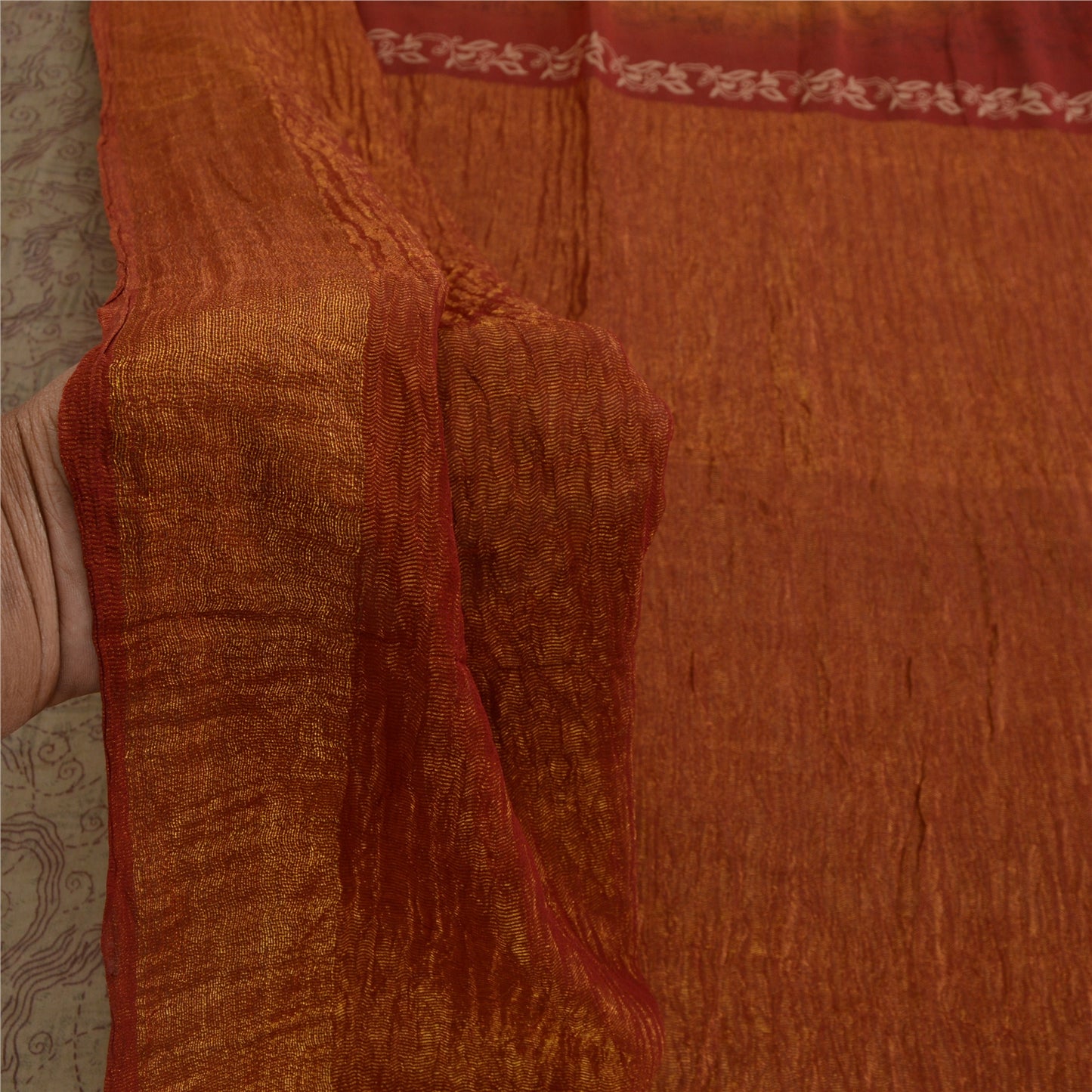 Sanskriti Vintage Olive Green Pure Georgette Silk Sarees Print Sari Craft Sustainable Fabric