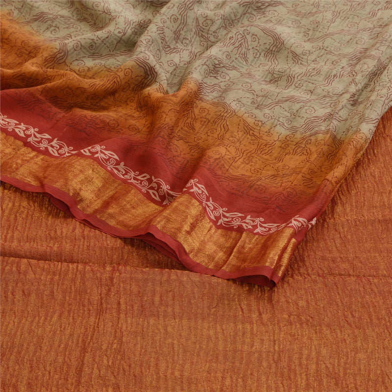 Sanskriti Vintage Olive Green Pure Georgette Silk Sarees Print Sari Craft Sustainable Fabric