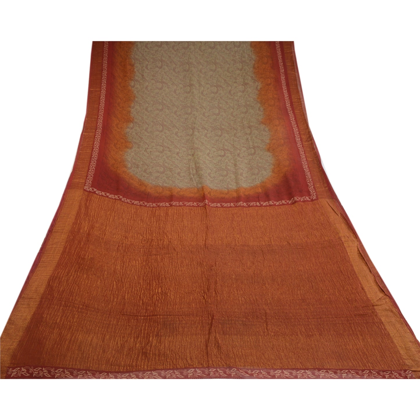 Sanskriti Vintage Olive Green Pure Georgette Silk Sarees Print Sari Craft Sustainable Fabric