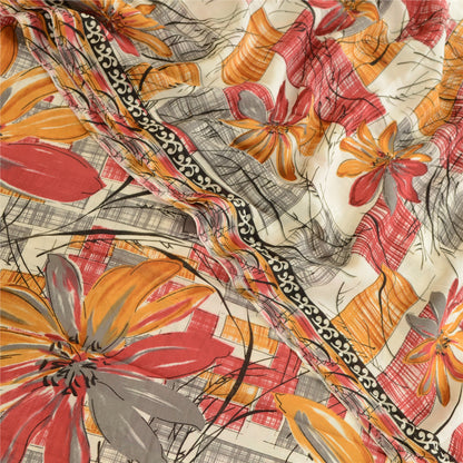 Sanskriti Vintage Sari Mose Crepe Printed Red Sarees 5 Yd Indian Soft Craft Fabric Home Decor, Women Floral Outfit, Silk Scrap