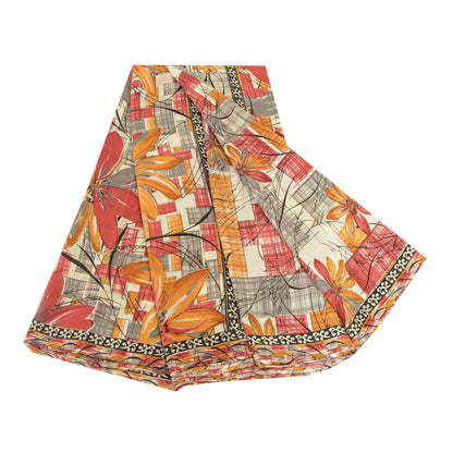 Sanskriti Vintage Sari Mose Crepe Printed Red Sarees 5 Yd Indian Soft Craft Fabric Home Decor, Women Floral Outfit, Silk Scrap