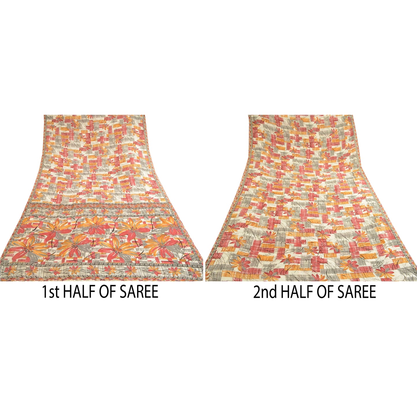 Sanskriti Vintage Sari Mose Crepe Printed Red Sarees 5 Yd Indian Soft Craft Fabric Home Decor, Women Floral Outfit, Silk Scrap