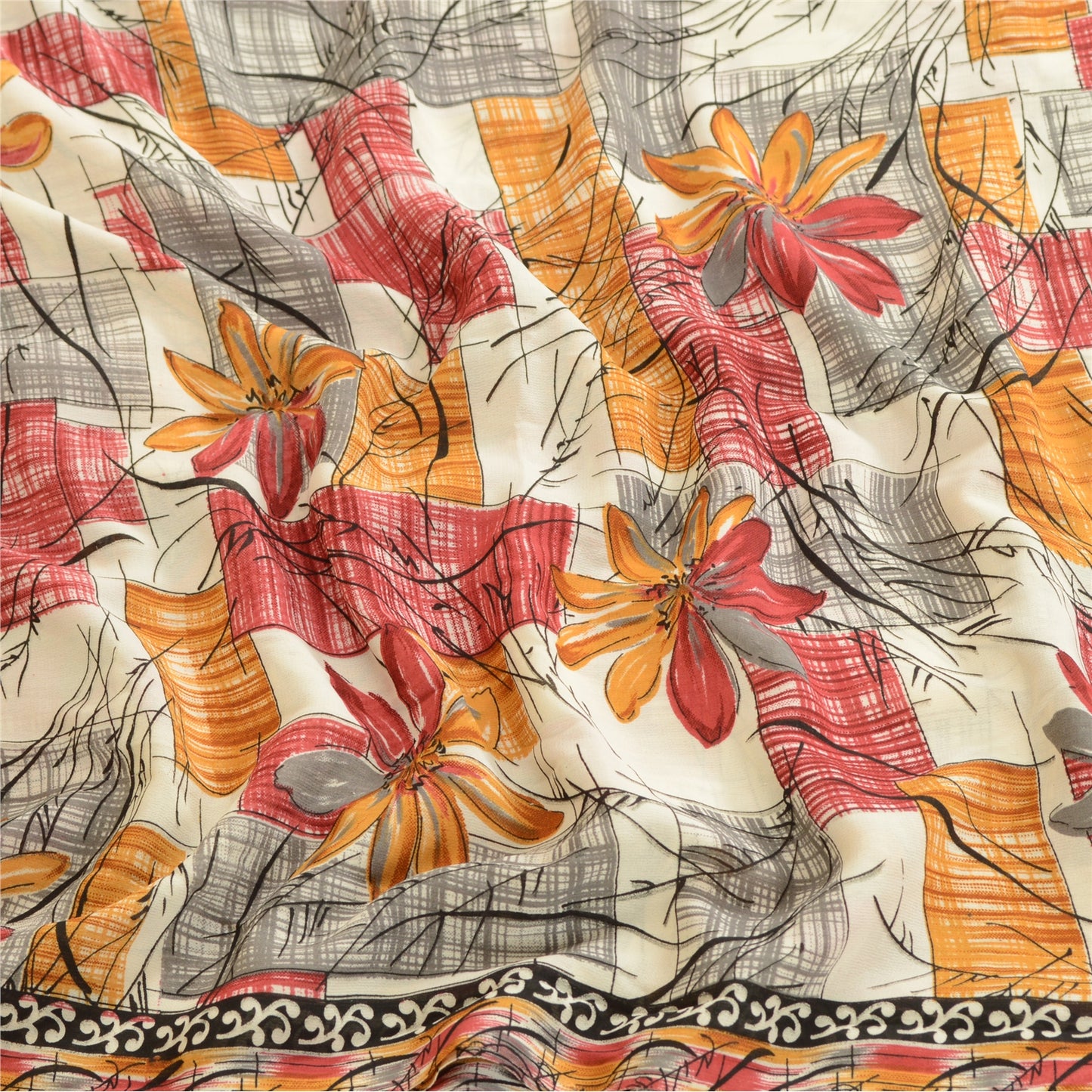 Sanskriti Vintage Sari Mose Crepe Printed Red Sarees 5 Yd Indian Soft Craft Fabric Home Decor, Women Floral Outfit, Silk Scrap
