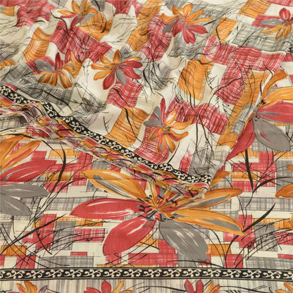 Sanskriti Vintage Sari Mose Crepe Printed Red Sarees 5 Yd Indian Soft Craft Fabric Home Decor, Women Floral Outfit, Silk Scrap