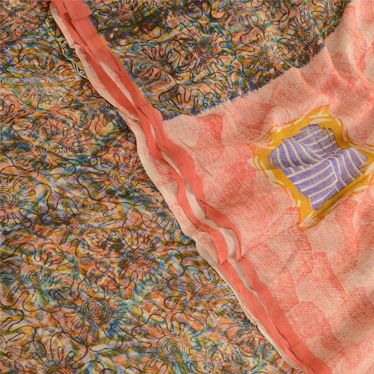 Sanskriti Vintage Pink Sarees Pure Georgette Silk Printed Sari 5yd Craft Sustainable Fabric