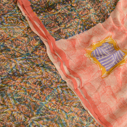 Sanskriti Vintage Pink Sarees Pure Georgette Silk Printed Sari 5yd Craft Sustainable Fabric