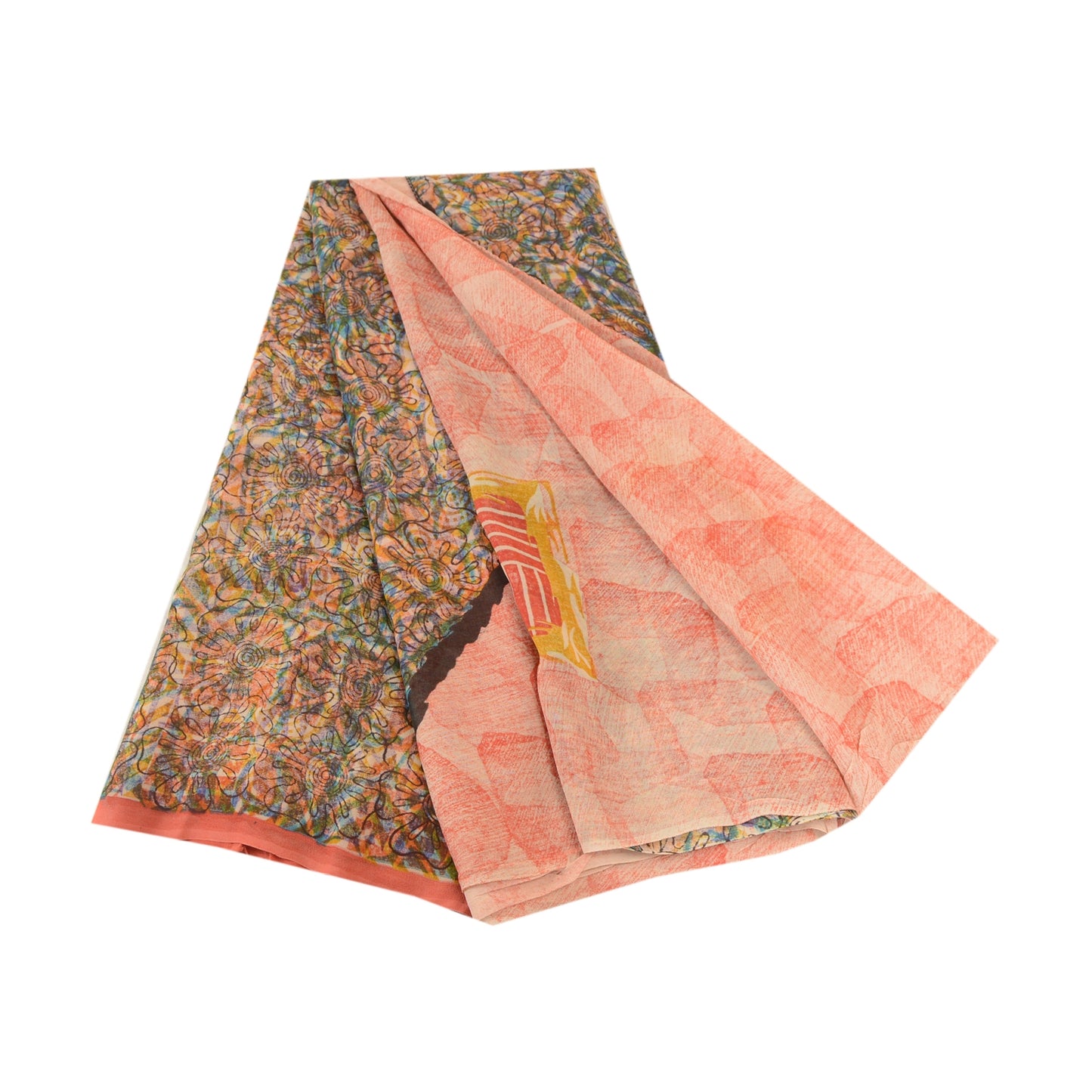 Sanskriti Vintage Pink Sarees Pure Georgette Silk Printed Sari 5yd Craft Sustainable Fabric