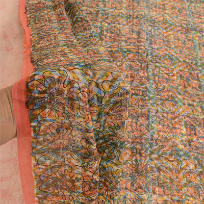 Sanskriti Vintage Pink Sarees Pure Georgette Silk Printed Sari 5yd Craft Sustainable Fabric