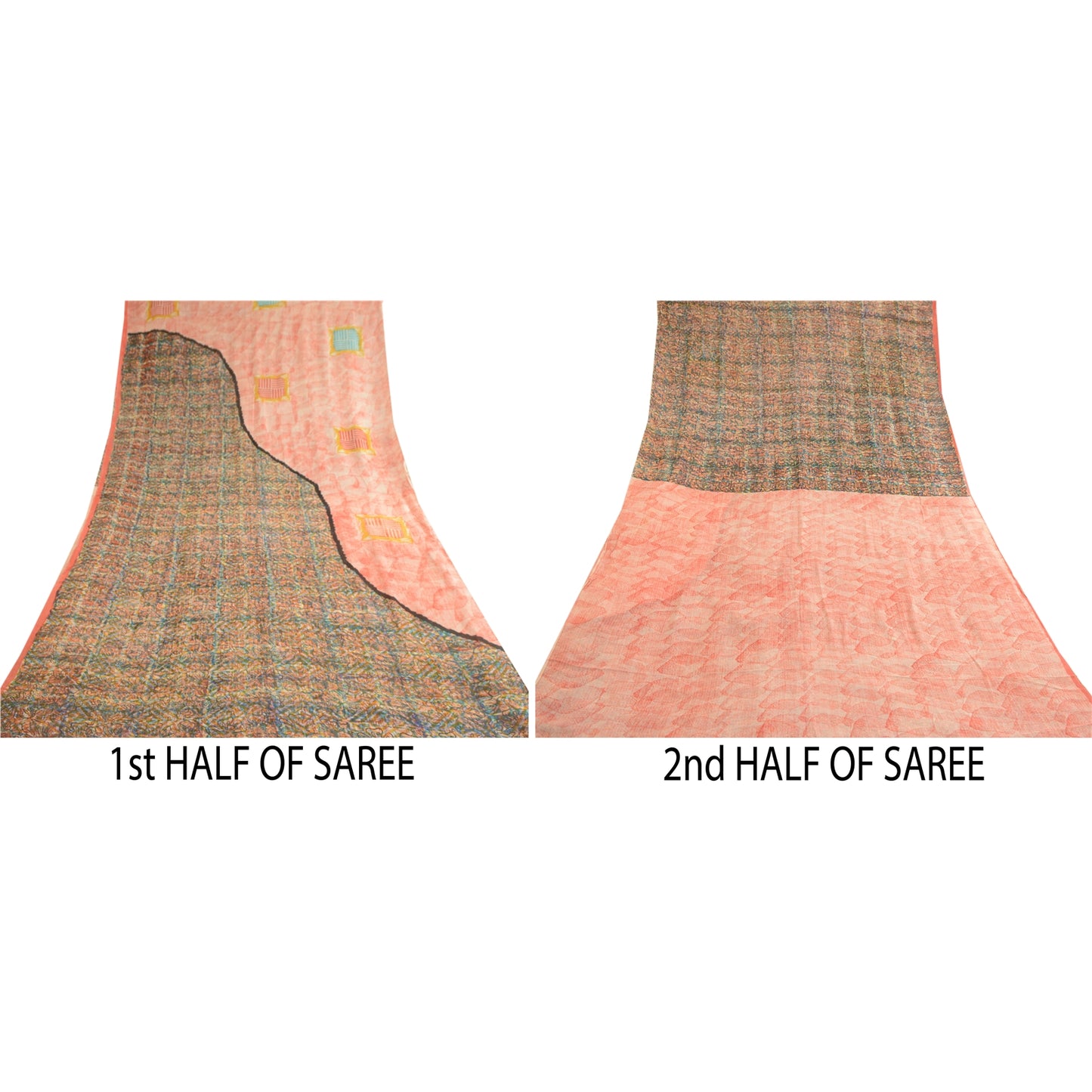 Sanskriti Vintage Pink Sarees Pure Georgette Silk Printed Sari 5yd Craft Sustainable Fabric