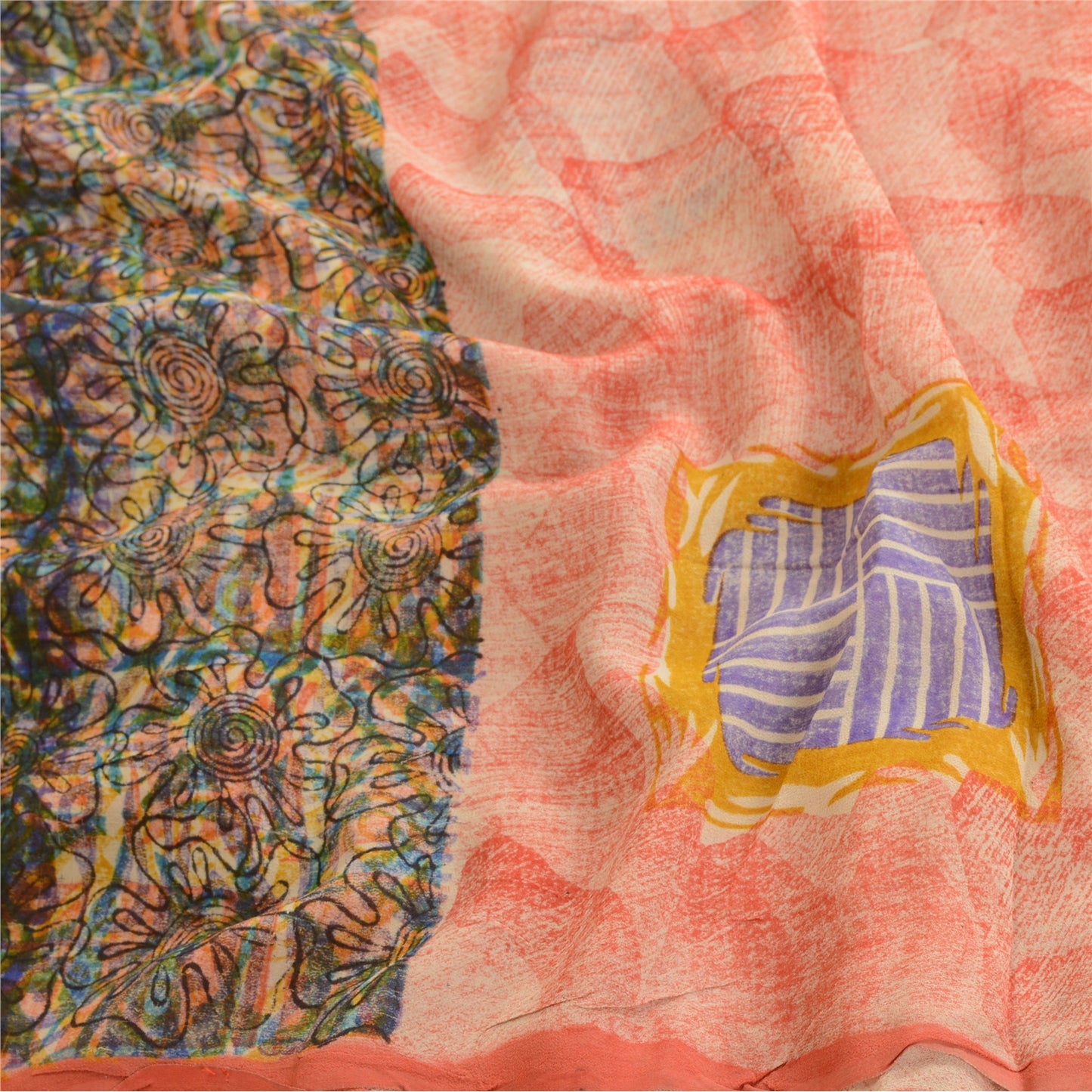 Sanskriti Vintage Pink Sarees Pure Georgette Silk Printed Sari 5yd Craft Sustainable Fabric
