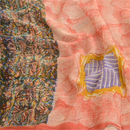 Sanskriti Vintage Pink Sarees Pure Georgette Silk Printed Sari 5yd Craft Sustainable Fabric