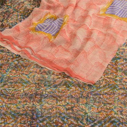 Sanskriti Vintage Pink Sarees Pure Georgette Silk Printed Sari 5yd Craft Sustainable Fabric