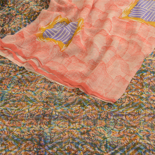 Sanskriti Vintage Pink Sarier Ren Georgette Silke Trykt Sari 5yd Håndværk Bæredygtigt Stoff