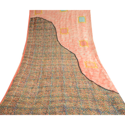 Sanskriti Vintage Pink Sarees Pure Georgette Silk Printed Sari 5yd Craft Sustainable Fabric