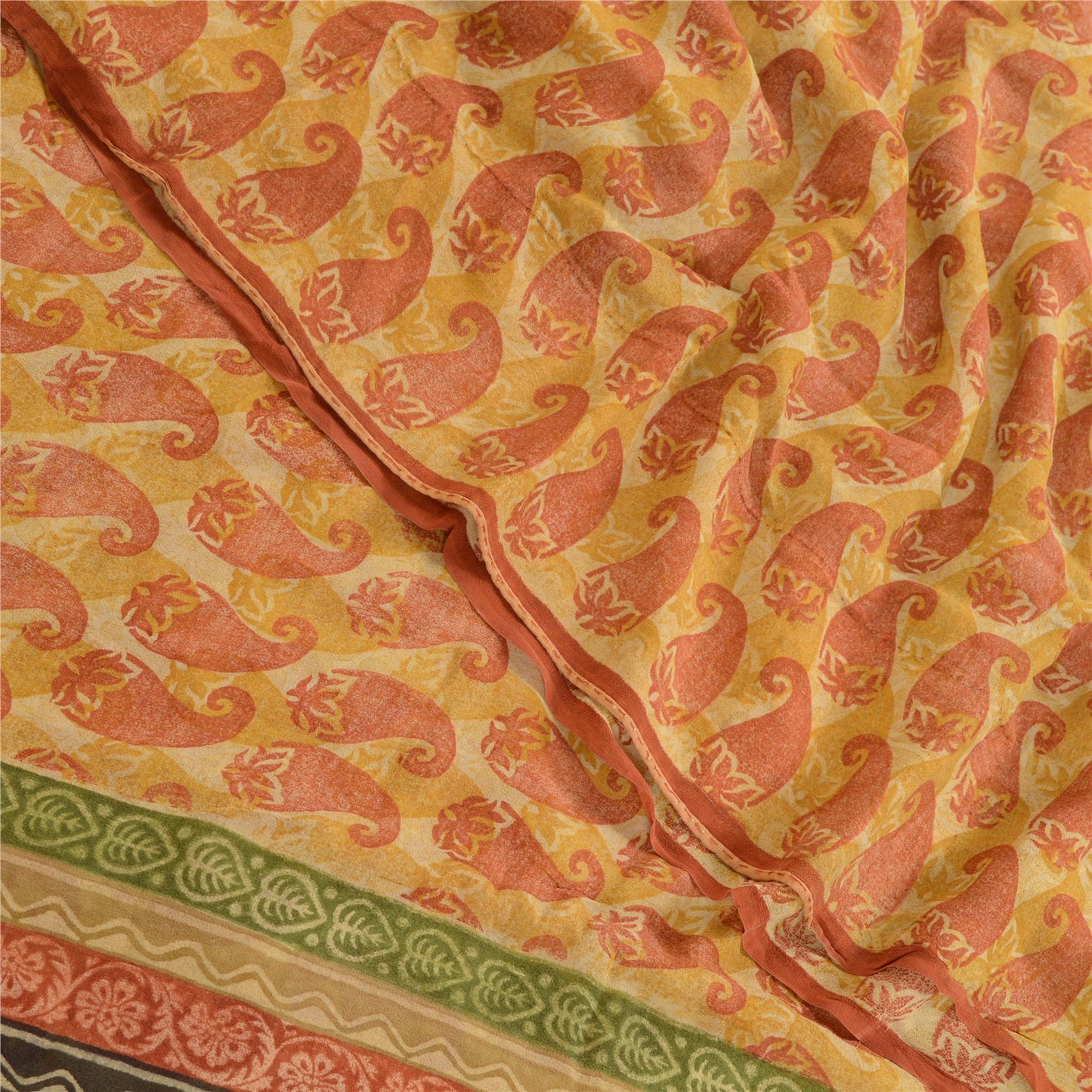 Sanskriti Vintage Saffron Pure Georgette Silk Sarees Printed Sari Craft Fabric