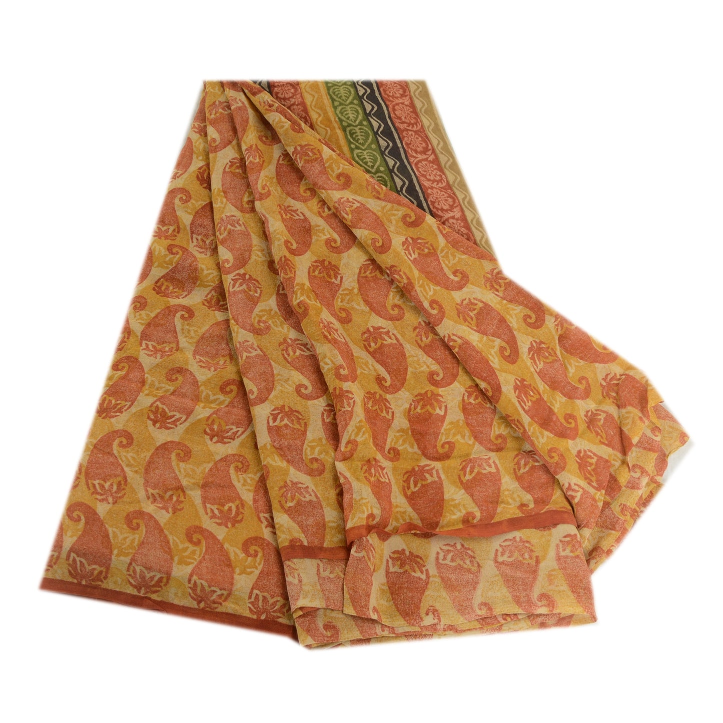 Sanskriti Vintage Saffron Pure Georgette Silk Sarees Printed Sari Craft Fabric