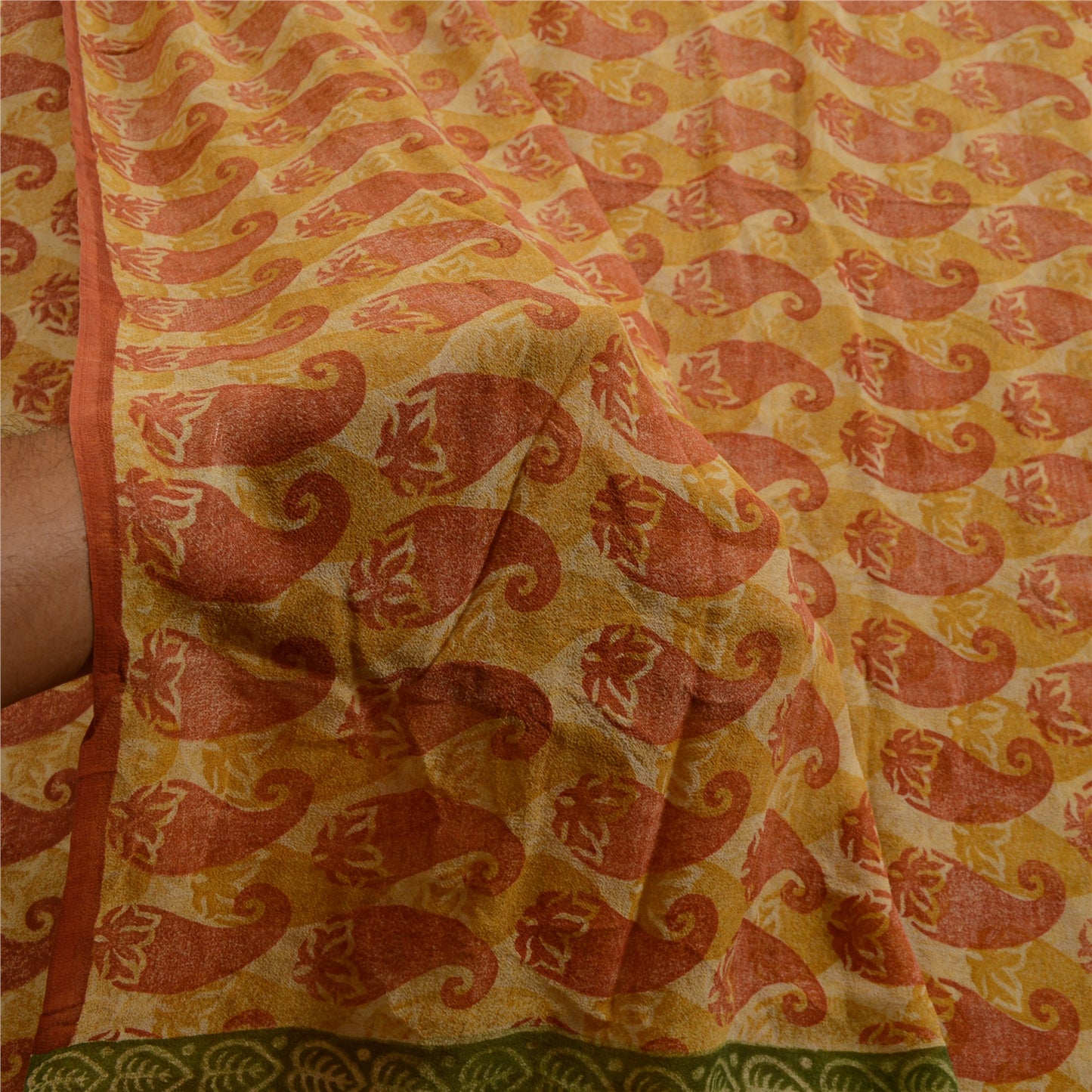 Sanskriti Vintage Saffron Pure Georgette Silk Sarees Printed Sari Craft Fabric