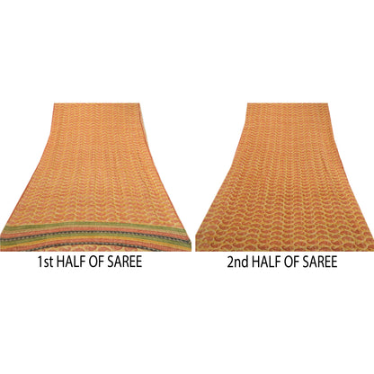 Sanskriti Vintage Saffron Pure Georgette Silk Sarees Printed Sari Craft Fabric