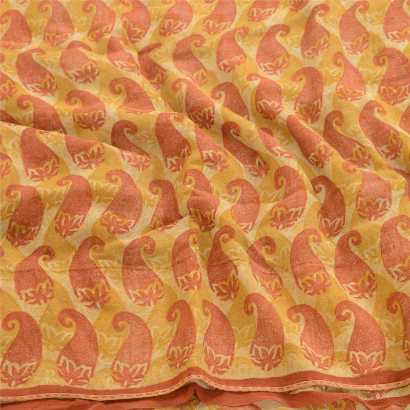 Sanskriti Vintage Saffron Pure Georgette Silk Sarees Printed Sari Craft Fabric