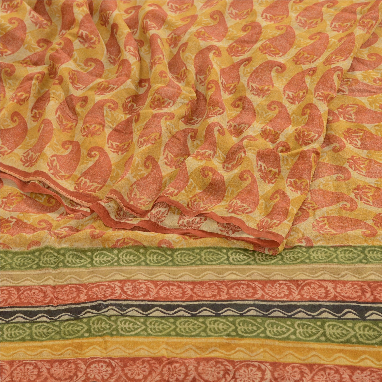 Sanskriti Vintage Saffron Pure Georgette Silk Sarees Printed Sari Craft Fabric