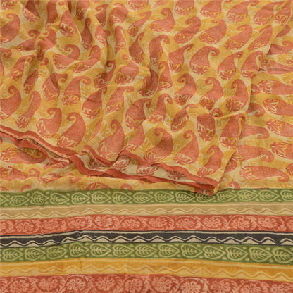 Sanskriti Vintage Saffron Pure Georgette Silk Sarees Printed Sari Craft Fabric