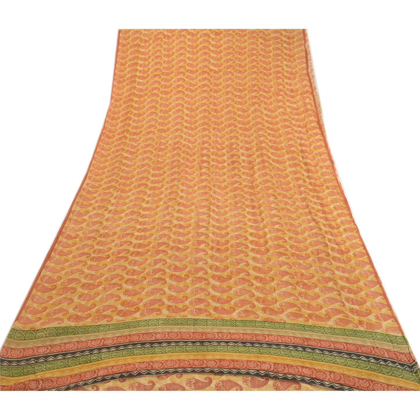 Sanskriti Vintage Saffron Pure Georgette Silk Sarees Printed Sari Craft Fabric