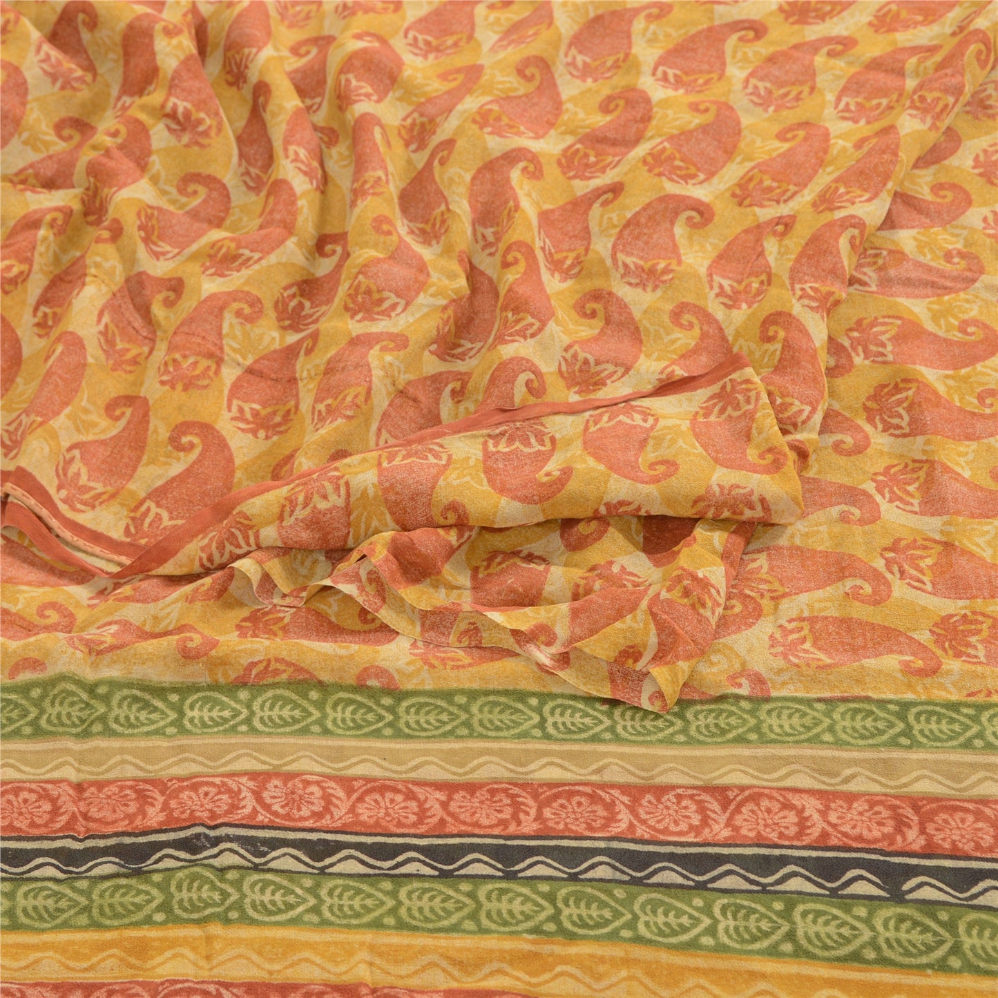 Sanskriti Vintage Saffron Pure Georgette Silk Sarees Printed Sari Craft Fabric