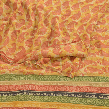 Sanskriti Vintage Saffron Pure Georgette Silk Sarees Printed Sari Craft Fabric