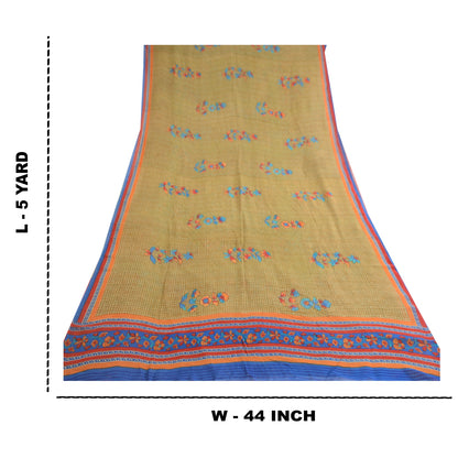 Sanskriti Vintage Green Sarees Pure Georgette Silk Printed Sari 5yd Craft Sustainable Fabric