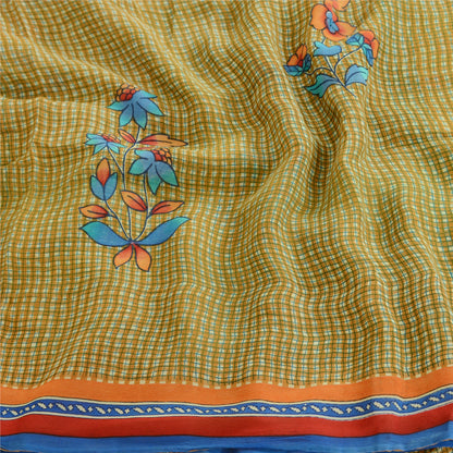 Sanskriti Vintage Green Sarees Pure Georgette Silk Printed Sari 5yd Craft Sustainable Fabric