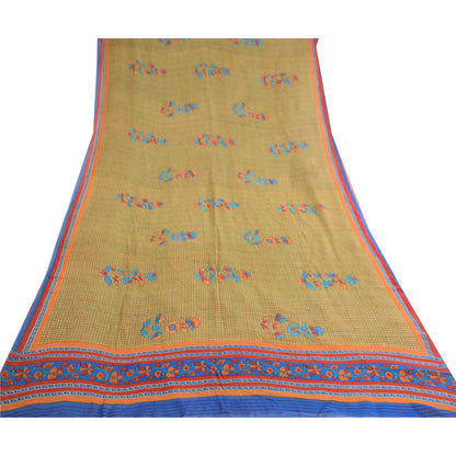 Sanskriti Vintage Green Sarees Pure Georgette Silk Printed Sari 5yd Craft Sustainable Fabric