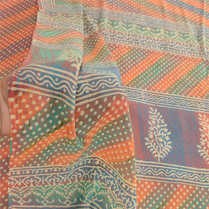 Sanskriti Vintage Multi Printed Sarees Pure Georgette Silk Sari 5yd Craft Sustainable Fabric