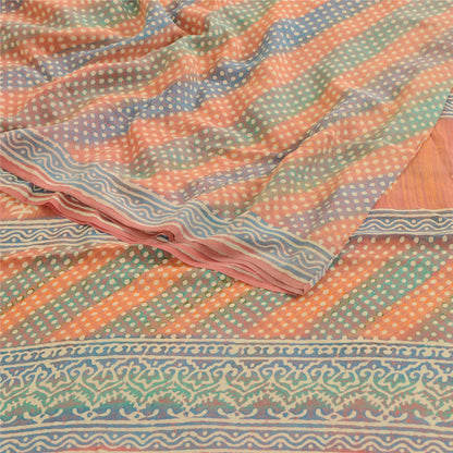 Sanskriti Vintage Multi Printed Sarees Pure Georgette Silk Sari 5yd Craft Sustainable Fabric