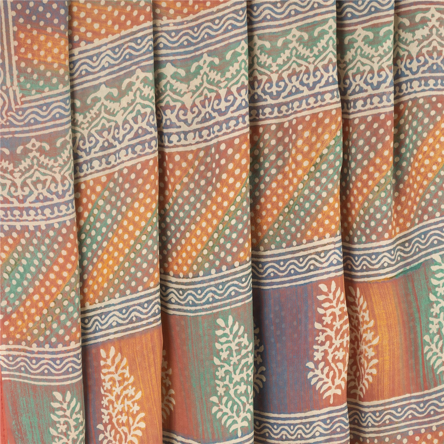 Sanskriti Vintage Multi Printed Sarees Pure Georgette Silk Sari 5yd Craft Sustainable Fabric