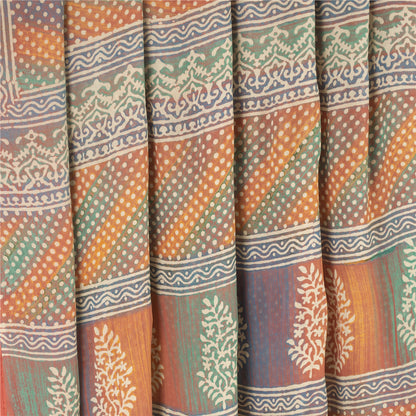 Sanskriti Vintage Multi Printed Sarees Pure Georgette Silk Sari 5yd Craft Sustainable Fabric