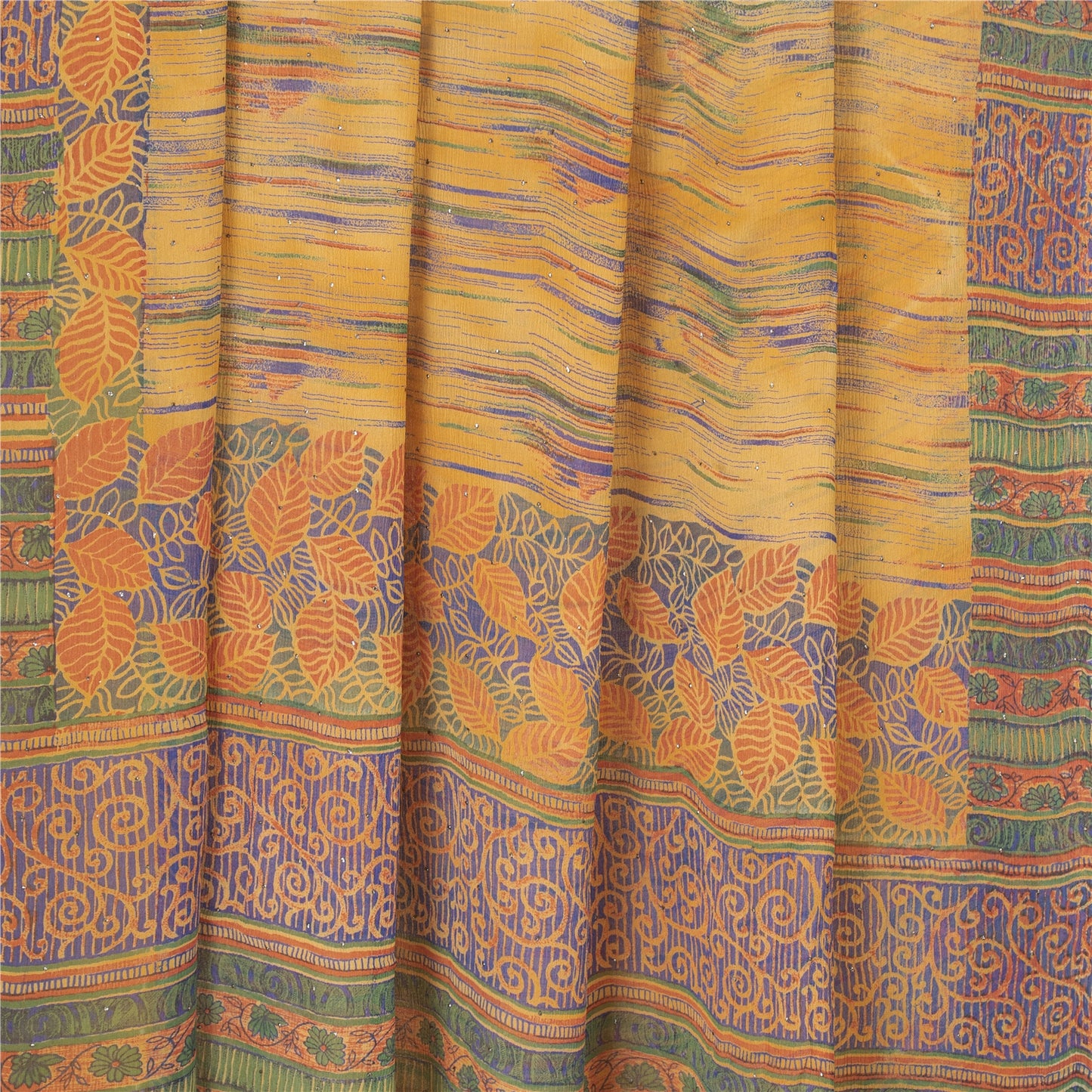 Sanskriti Vintage Orange Pure Chiffon Silk Sarees Print Sari Mukesh Craft Sustainable Fabric
