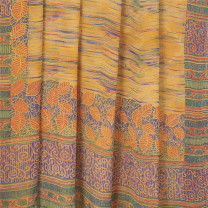 Sanskriti Vintage Orange Pure Chiffon Silk Sarees Print Sari Mukesh Craft Sustainable Fabric