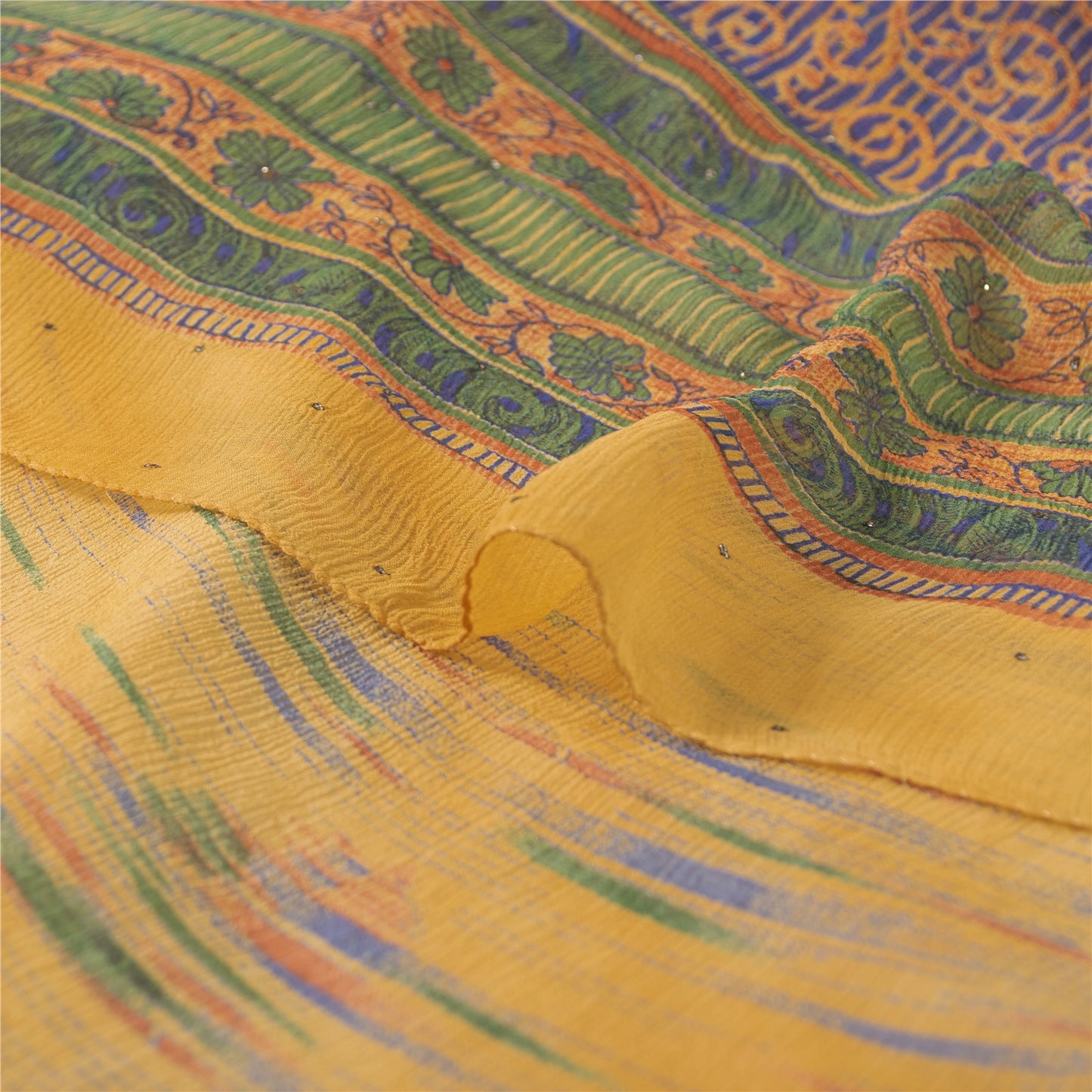 Sanskriti Vintage Orange Pure Chiffon Silk Sarees Print Sari Mukesh Craft Sustainable Fabric