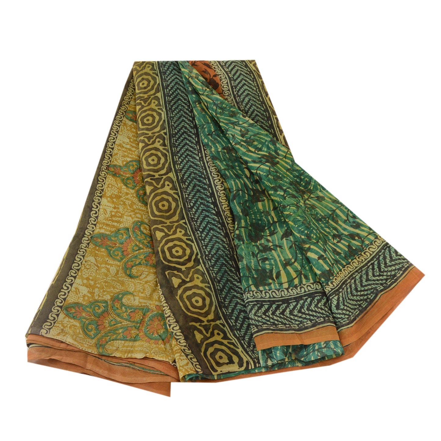 Sanskriti Vintage Green Pure Georgette Silk Sarees Printed Sari 5yd Craft Sustainable Fabric