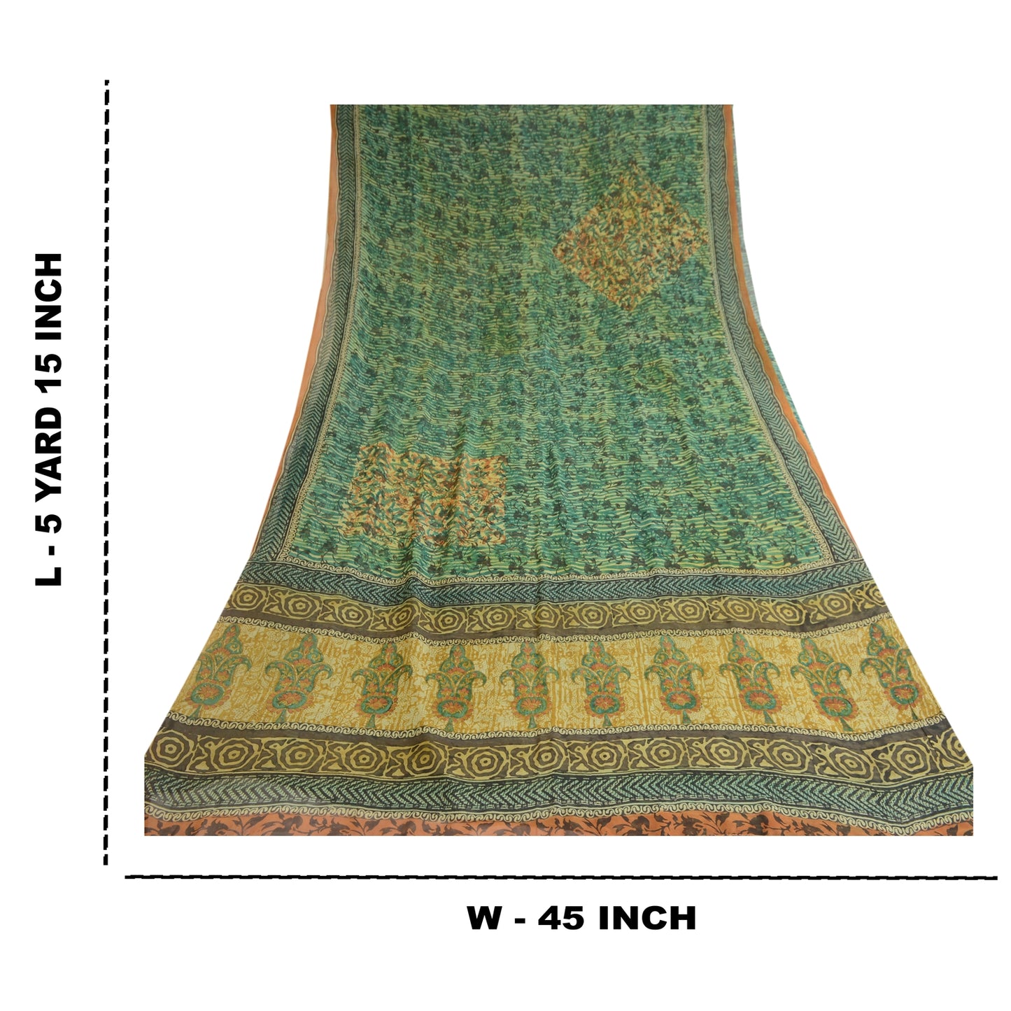 Sanskriti Vintage Green Pure Georgette Silk Sarees Printed Sari 5yd Craft Sustainable Fabric