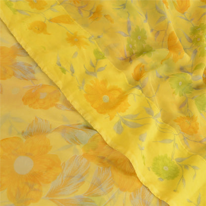 Sanskriti Vintage Lemon Green Georgette Sarees Printed Sari Floral Craft Sustainable Fabric