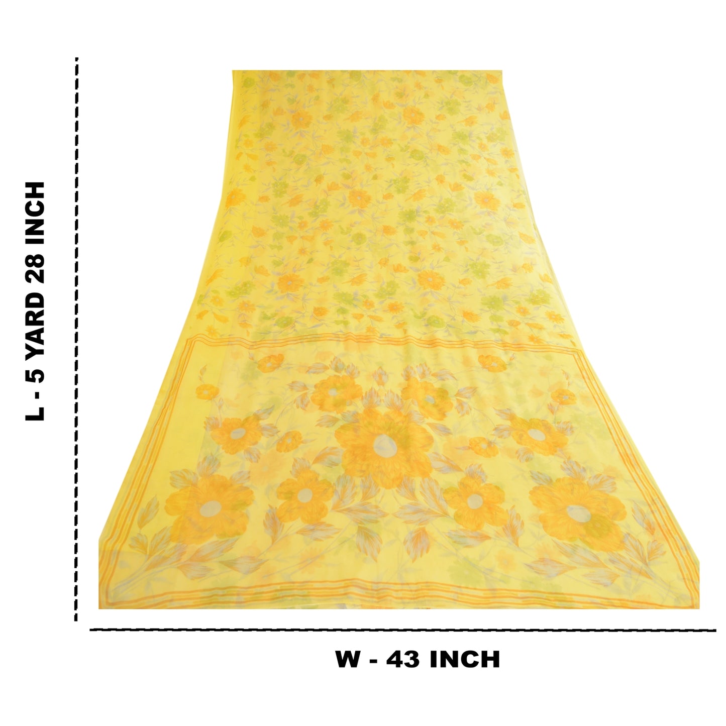 Sanskriti Vintage Lemon Green Georgette Sarees Printed Sari Floral Craft Sustainable Fabric